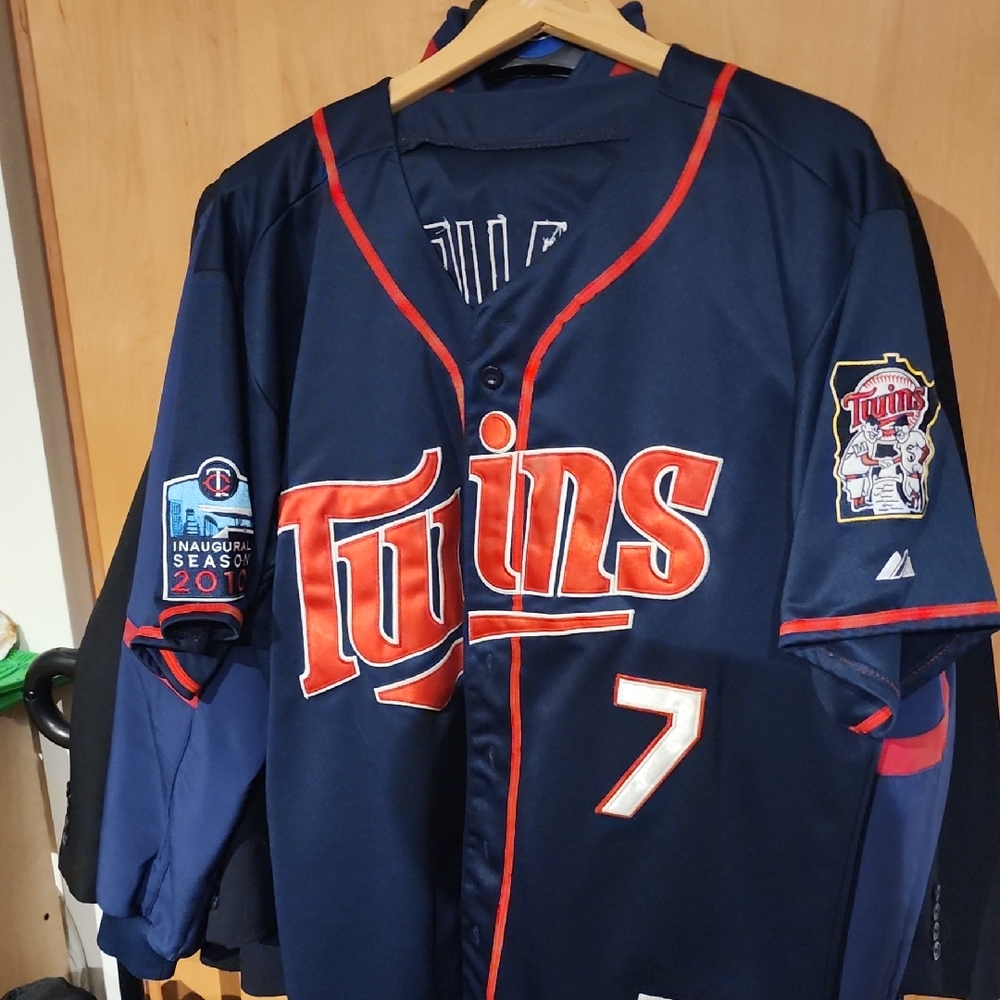 Majestic Navy and Red Twins Jersey